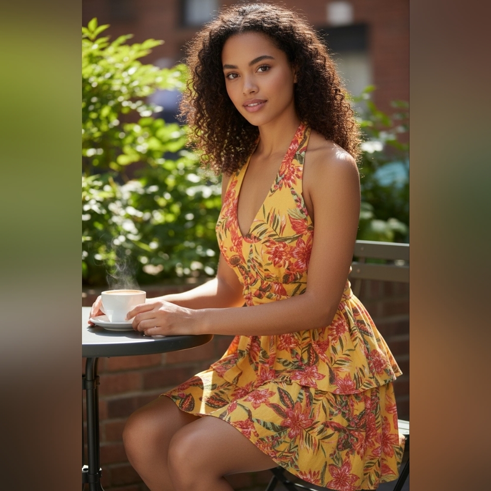 BCX Yellow Dress with Red and Green Accents